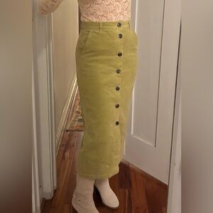 Apple green  Button-Down Corduroy Skirt